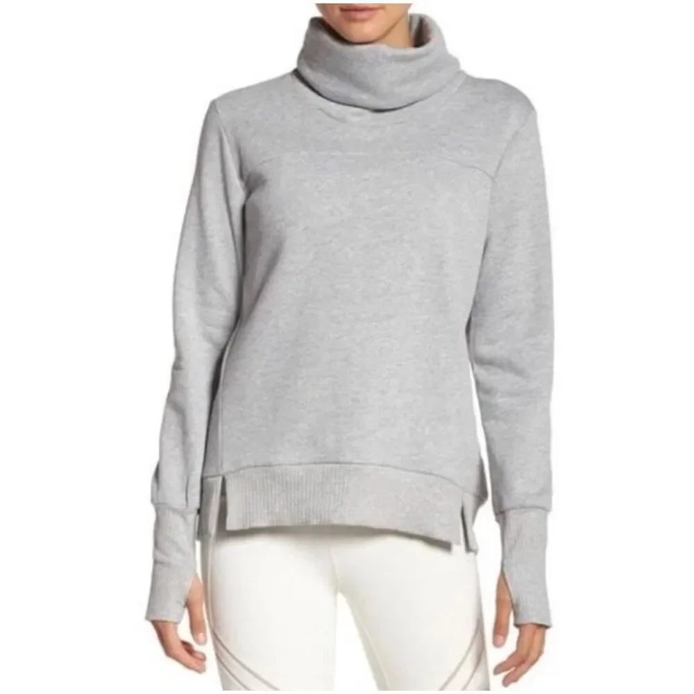 ALO Yoga Sweater Sweatshirt Womens Small Gray Turtle Neck Mock Neck Haze Funnel
